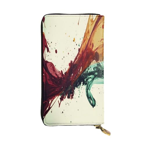 WZYWHJ Modische Damen-Clutch-Geldbörse aus Leder, lang, mit mehreren Fächern und Reißverschluss-Design, dunkle Tinte, Spritzmuster von WZYWHJ
