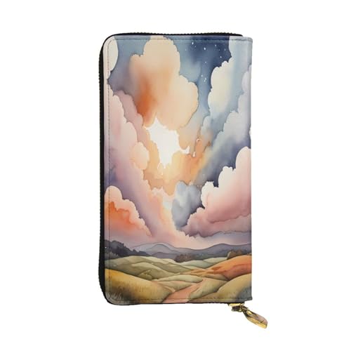 WZYWHJ Modische Damen-Clutch-Geldbörse aus Leder mit mehreren Fächern und Reißverschluss, Aquarell-Wolkenmuster von WZYWHJ