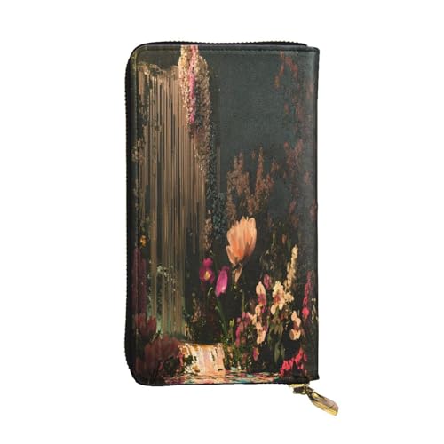 WZYWHJ Modische Damen-Clutch-Geldbörse aus Leder mit mehreren Fächern und Reißverschluss, buntes Gartenmuster von WZYWHJ