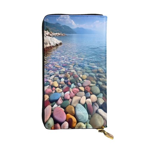 WZYWHJ Modische Damen-Clutch-Geldbörse aus Leder mit mehreren Fächern und Reißverschluss, buntes Kieselsteinmuster von WZYWHJ