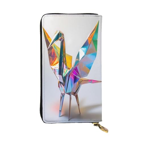 WZYWHJ Modische Damen-Clutch-Geldbörse aus Leder mit mehreren Fächern und Reißverschluss, buntes Kranich-Origami-Muster von WZYWHJ