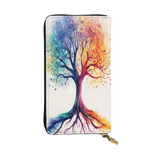 WZYWHJ Modische Damen-Clutch-Geldbörse aus Leder mit mehreren Fächern und Reißverschluss, buntes Lebensbaum-Muster von WZYWHJ