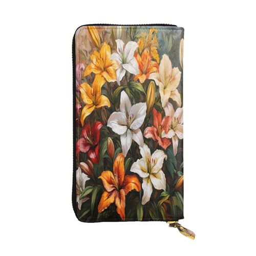 WZYWHJ Modische Damen-Clutch-Geldbörse aus Leder mit mehreren Fächern und Reißverschluss, buntes Lilienmuster von WZYWHJ