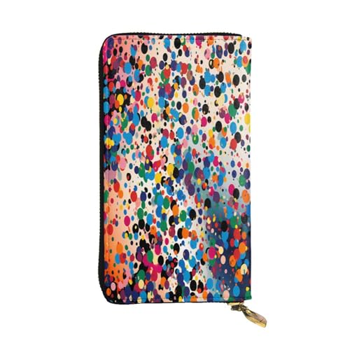 WZYWHJ Modische Damen-Clutch-Geldbörse aus Leder mit mehreren Fächern und Reißverschluss, buntes Punktemuster von WZYWHJ