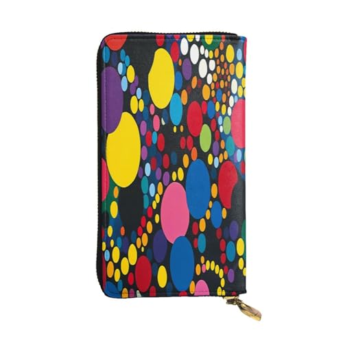 WZYWHJ Modische Damen-Clutch-Geldbörse aus Leder mit mehreren Fächern und Reißverschluss, buntes Punktemuster von WZYWHJ