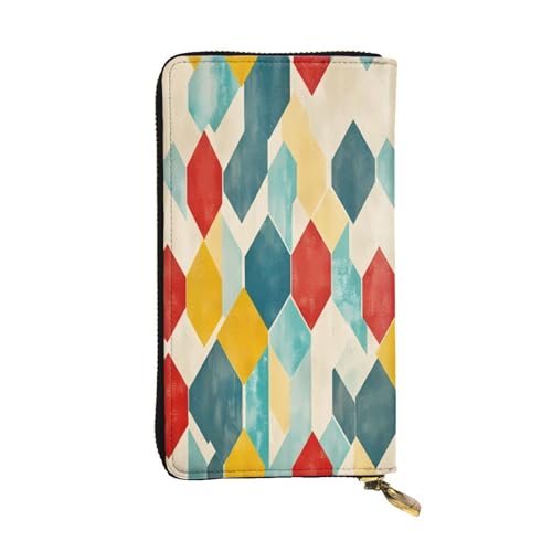 WZYWHJ Modische Damen-Clutch-Geldbörse aus Leder mit mehreren Fächern und Reißverschluss, buntes Retro-Karo-Muster von WZYWHJ