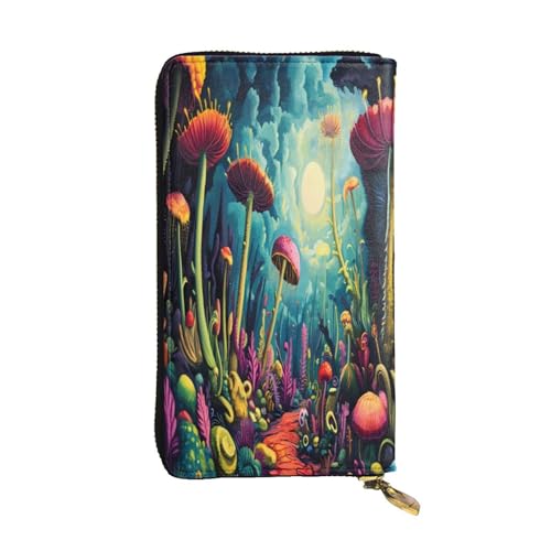 WZYWHJ Modische Damen-Clutch-Geldbörse aus Leder mit mehreren Fächern und Reißverschluss, buntes Venus-Fliegenfallen-Muster von WZYWHJ