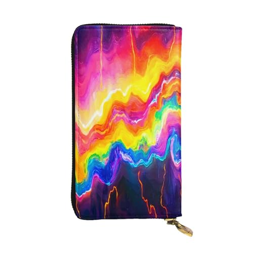 WZYWHJ Modische Damen-Clutch-Geldbörse aus Leder mit mehreren Fächern und Reißverschluss, buntes elektrisches Strommuster von WZYWHJ