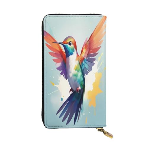 WZYWHJ Modische Damen-Clutch-Geldbörse aus Leder mit mehreren Fächern und Reißverschluss-Design, Aquarell-Kolibri-Muster von WZYWHJ