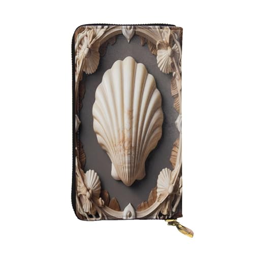 WZYWHJ Modische Damen-Clutch-Geldbörse aus Leder mit mehreren Fächern und Reißverschluss-Design, Muschel-Display-Muster von WZYWHJ