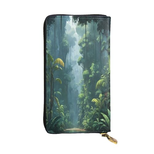 WZYWHJ Modische Damen-Clutch-Geldbörse aus Leder mit mehreren Fächern und Reißverschluss-Design, Pixelated Rainforest Pattern von WZYWHJ