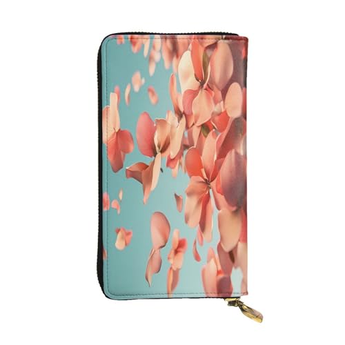 WZYWHJ Modische Damen-Clutch-Geldbörse aus Leder mit mehreren Fächern und Reißverschluss-Design, fliegende Blütenblätter von WZYWHJ