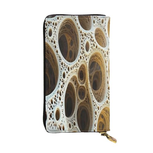 WZYWHJ Modische Damen-Clutch-Geldbörse aus Leder mit mehreren Fächern und Reißverschluss-Design, fraktales rundes Gittermuster von WZYWHJ
