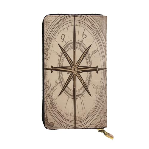 WZYWHJ Modische Damen-Clutch-Geldbörse aus Leder mit mehreren Fächern und Reißverschluss-Design, jungfräuliches Kompass-Muster von WZYWHJ