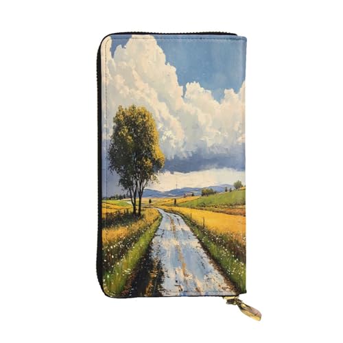 WZYWHJ Modische Damen-Clutch-Geldbörse aus Leder mit mehreren Fächern und Reißverschluss-Design, lebendiges Landschaftsmuster von WZYWHJ
