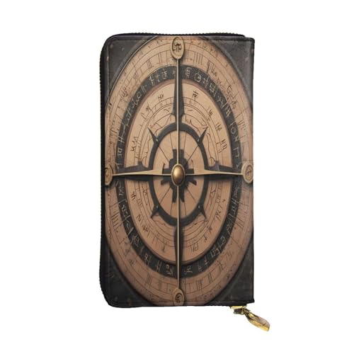 WZYWHJ Modische Damen-Clutch-Geldbörse aus Leder mit mehreren Fächern und Reißverschluss-Design, rundes Kompass-Muster von WZYWHJ