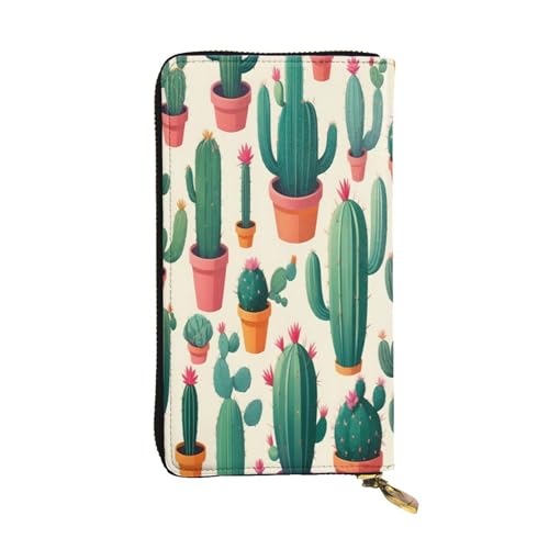 WZYWHJ Modische Damen-Clutch-Geldbörse aus Leder mit mehreren Fächern und Reißverschluss-Design, vereinfachtes Kaktus-Muster von WZYWHJ