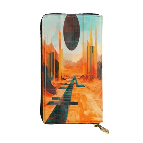 WZYWHJ Modische Damen-Geldbörse aus Leder, lang, Clutch, mit mehreren Fächern und Reißverschluss, Design Wüstenkreislauf-Muster von WZYWHJ