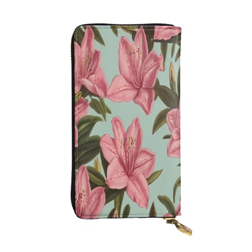 WZYWHJ Modische Damen-Geldbörse aus Leder, lang, mit mehreren Fächern und Reißverschluss, Azaleenmuster von WZYWHJ