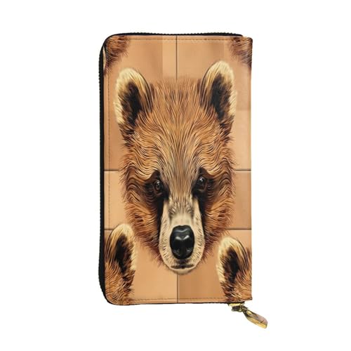 WZYWHJ Modische Damen-Geldbörse aus Leder, lang, mit mehreren Fächern und Reißverschluss, Bärenmuster von WZYWHJ