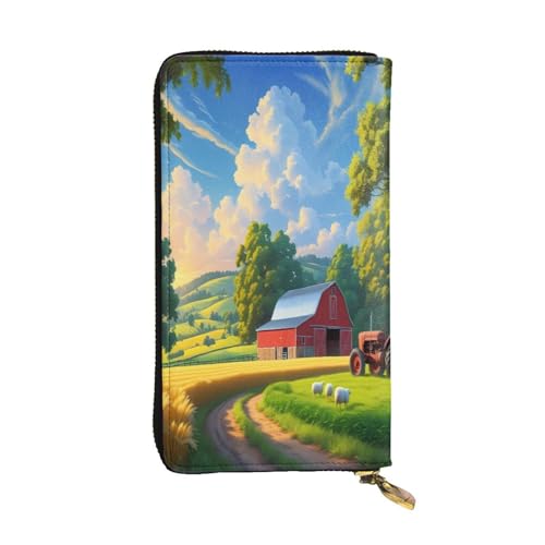 WZYWHJ Modische Damen-Geldbörse aus Leder, lang, mit mehreren Fächern und Reißverschluss, Bauernhof-Landschaftsmuster von WZYWHJ