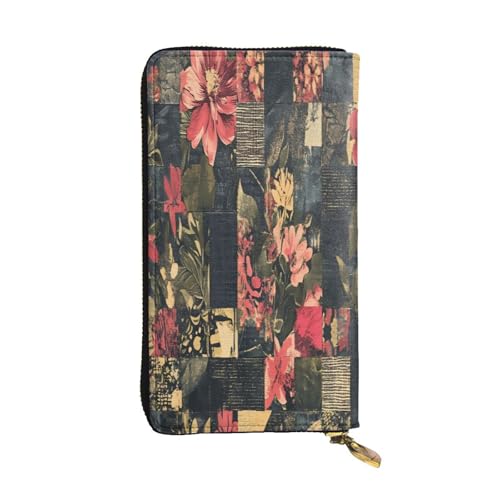 WZYWHJ Modische Damen-Geldbörse aus Leder, lang, mit mehreren Fächern und Reißverschluss, Blumennähte von WZYWHJ