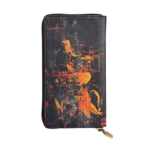 WZYWHJ Modische Damen-Geldbörse aus Leder, lang, mit mehreren Fächern und Reißverschluss, Cyberpunk-Kalligraphie-Muster von WZYWHJ