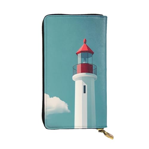 WZYWHJ Modische Damen-Geldbörse aus Leder, lang, mit mehreren Fächern und Reißverschluss, Design mit Leuchtturm-Muster von WZYWHJ