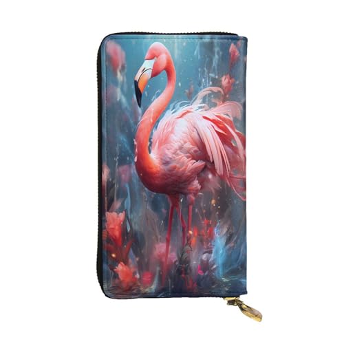 WZYWHJ Modische Damen-Geldbörse aus Leder, lang, mit mehreren Fächern und Reißverschluss, Flamingo-Muster von WZYWHJ