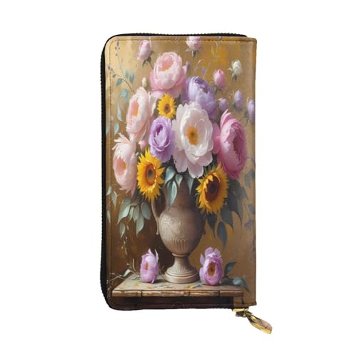 WZYWHJ Modische Damen-Geldbörse aus Leder, lang, mit mehreren Fächern und Reißverschluss, Kunst-Illustrationsmuster von WZYWHJ