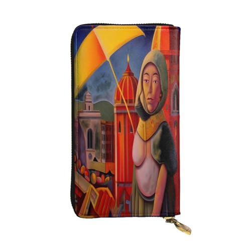 WZYWHJ Modische Damen-Geldbörse aus Leder, lang, mit mehreren Fächern und Reißverschluss, Motiv: Stadtlandschaft von WZYWHJ