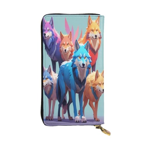 WZYWHJ Modische Damen-Geldbörse aus Leder, lang, mit mehreren Fächern und Reißverschluss, Motiv: Unity Wolf Pack von WZYWHJ