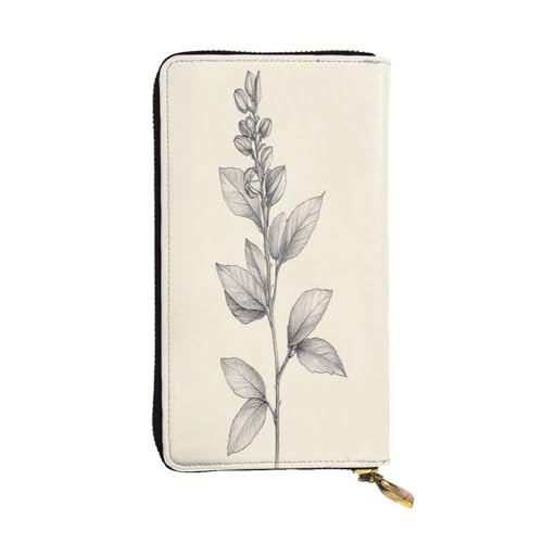 WZYWHJ Modische Damen-Geldbörse aus Leder, lang, mit mehreren Fächern und Reißverschluss, Pflanzenskizzenmuster von WZYWHJ