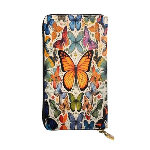 WZYWHJ Modische Damen-Geldbörse aus Leder, lang, mit mehreren Fächern und Reißverschluss, Schmetterlingsmuster von WZYWHJ