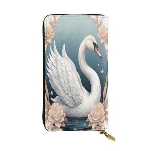 WZYWHJ Modische Damen-Geldbörse aus Leder, lang, mit mehreren Fächern und Reißverschluss, Schwanenmuster von WZYWHJ