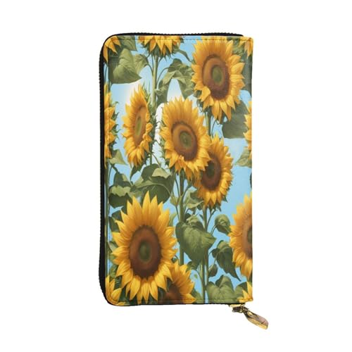 WZYWHJ Modische Damen-Geldbörse aus Leder, lang, mit mehreren Fächern und Reißverschluss, Sonnenblumen-Muster von WZYWHJ