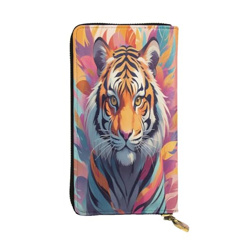 WZYWHJ Modische Damen-Geldbörse aus Leder, lang, mit mehreren Fächern und Reißverschluss, Tribal-Tiger-Streifenmuster von WZYWHJ