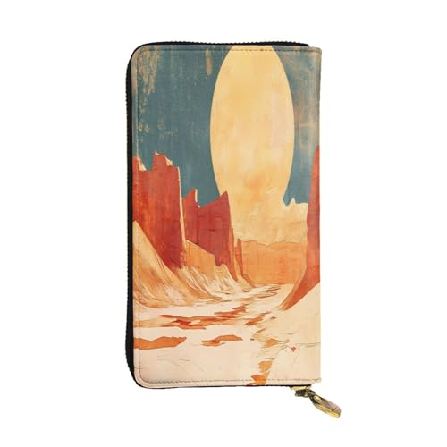 WZYWHJ Modische Damen-Geldbörse aus Leder, lang, mit mehreren Fächern und Reißverschluss, Wüstenmuster von WZYWHJ