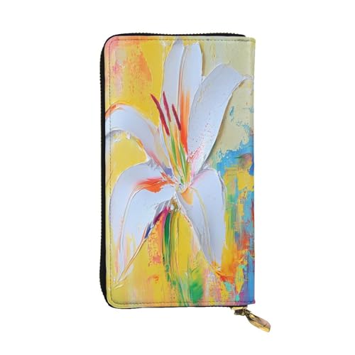 WZYWHJ Modische Damen-Geldbörse aus Leder, lang, mit mehreren Fächern und Reißverschluss, abstraktes Lilienmuster von WZYWHJ