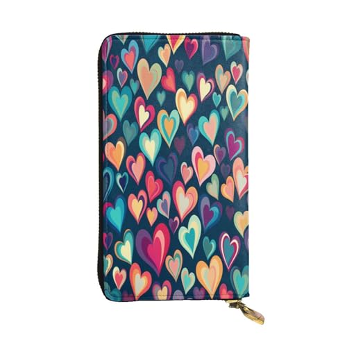 WZYWHJ Modische Damen-Geldbörse aus Leder, lang, mit mehreren Fächern und Reißverschluss, buntes Liebesbild von WZYWHJ