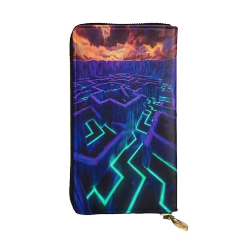 WZYWHJ Modische Damen-Geldbörse aus Leder, lang, mit mehreren Fächern und Reißverschluss, fluoreszierendes Labyrinth-Muster von WZYWHJ
