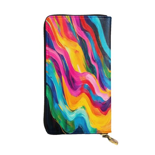 WZYWHJ Modische Damen-Geldbörse aus Leder, lang, mit mehreren Fächern und Reißverschluss, fluoreszierendes Streifenmuster von WZYWHJ