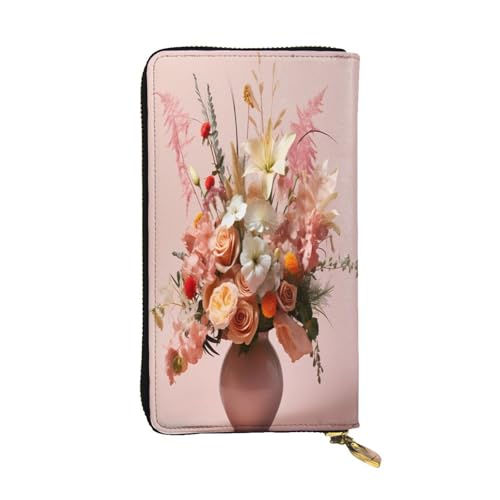 WZYWHJ Modische Damen-Geldbörse aus Leder, lang, mit mehreren Fächern und Reißverschluss, frisches Bouquet-Muster von WZYWHJ