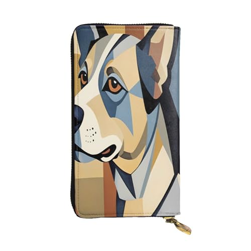 WZYWHJ Modische Damen-Geldbörse aus Leder, lang, mit mehreren Fächern und Reißverschluss, geometrisches Hundemuster von WZYWHJ