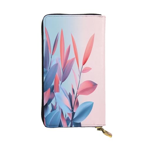WZYWHJ Modische Damen-Geldbörse aus Leder, lang, mit mehreren Fächern und Reißverschluss, kühles Blattmuster von WZYWHJ