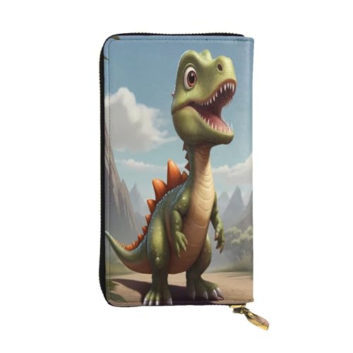 WZYWHJ Modische Damen-Geldbörse aus Leder, lang, mit mehreren Fächern und Reißverschluss, lustiges kleines Dinosaurier-Muster von WZYWHJ