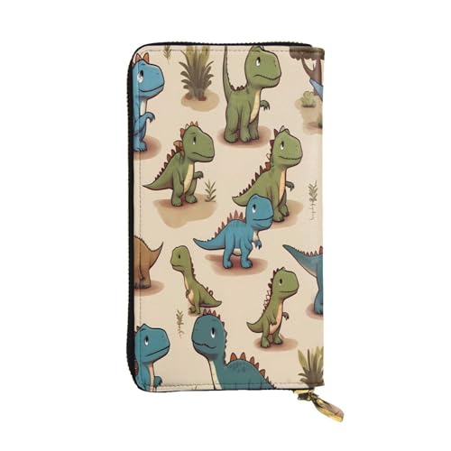 WZYWHJ Modische Damen-Geldbörse aus Leder, lang, mit mehreren Fächern und Reißverschluss, niedliches kleines Dinosaurier-Muster von WZYWHJ
