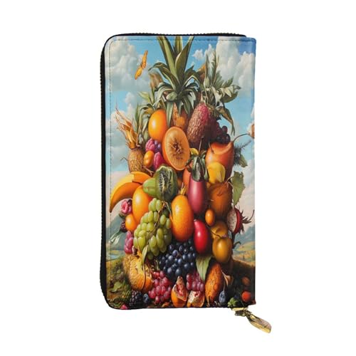 WZYWHJ Modische Damen-Geldbörse aus Leder, lang, mit mehreren Fächern und Reißverschluss, realistisches Obstmuster von WZYWHJ