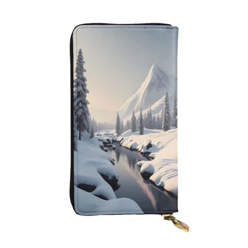 WZYWHJ Modische Damen-Geldbörse aus Leder, lang, mit mehreren Fächern und Reißverschluss, schlichtes Schneeszenen-Muster von WZYWHJ