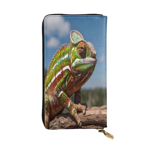 WZYWHJ Modische Damen-Geldbörse aus Leder, lang, mit mehreren Fächern und Reißverschluss, schönes Chamäleon-Muster von WZYWHJ